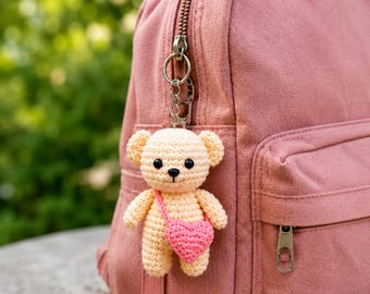 Padrão de chaveiro de urso de crochê, padrão de amigurumi em PDF, download digital, download instantâneo, padrão de urso, presente para recém-nascido, presente para bebê
