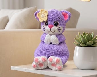 Schema per amigurumi di gatto all'uncinetto, gatto calico di peluche in PDF, download digitale di un gattino fai da te, tutorial per simpatici peluche all'uncinetto