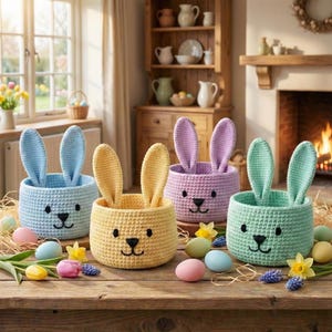 Crochet Easter Bunny Basket Pattern | DIY Amigurumi Egg Hunt Pail (PDF Pattern)