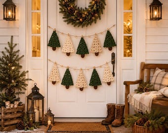 Padrão de Guirlanda de Árvore de Natal em Crochê | Guirlanda de Crochê em PDF | Padrão de Crochê para Decoração de Quarto Infantil | Download Instantâneo, Decoração de Festa em Crochê