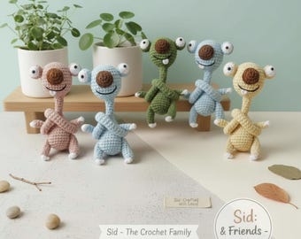 Schema per realizzare all'uncinetto Sid il bradipo amigurumi, peluche di bradipo dal collo lungo in formato PDF, animale divertente all'uncinetto, download digitale