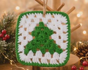 Padrão de crochê para árvore de Natal em formato de quadrado da vovó | Decoração natalina em quadrado da vovó | Decoração de Natal fácil em crochê | Download instantâneo