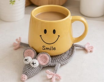 Divertente sottobicchiere a forma di topo all'uncinetto, grazioso sottotazza amigurumi a forma di animale, decorazione per la casa originale, schema all'uncinetto facile in PDF