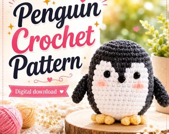 Schema per pinguino all'uncinetto in PDF, schema per pinguino amigurumi, schema per uncinetto per principianti, schema per animale carino all'uncinetto, download digitale