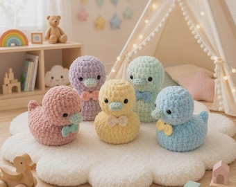 Schema PDF per realizzare un'anatra all'uncinetto senza cuciture, schema amigurumi carino, tutorial per realizzare un'anatra all'uncinetto, decorazione digitale all'uncinetto