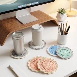 Crochet Coaster Pattern PDF, Scalloped Flower Coaster, Cute Coaster Digital Download, Beginner Floral Mug Rug & Handmade Gift Idea