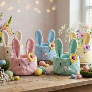 Crochet Easter Bunny Basket Pattern | Sturdy Acrylic Amigurumi Bowl (PDF Pattern)