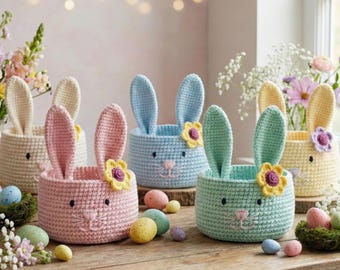 Schema per cestino pasquale all'uncinetto a forma di coniglietto / Ciotola robusta in acrilico amigurumi (schema PDF)