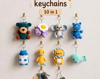 Pacchetto di 10 modelli di portachiavi amigurumi all'uncinetto, portachiavi kawaii all'uncinetto, modelli di animali carini all'uncinetto, accessori fai da te all'uncinetto