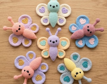 Wzór na motyla szydełkowego amigurumi, samouczek PDF na zabawkę w kształcie skrzydełka serca (do pobrania w wersji cyfrowej)