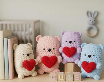 Schema per orso polare all'uncinetto / Orsetto di peluche amigurumi con cuore / Orsetto di peluche per principianti / Animali all'uncinetto con filato grosso