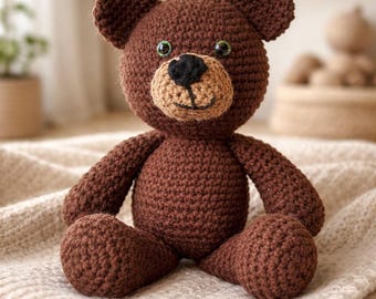 Handgemaakte gehaakte teddybeer – Neutraal amigurumi-knuffel