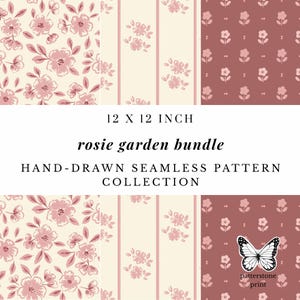 Paquete Rosie Country Garden / Colección de patrones florales sin costuras dibujados a mano
