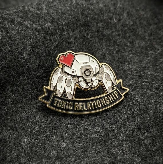 Arc Raiders Tick Pin - Toxic Relationship Enamel Pin - Clingy Robot - Red Flag Badge