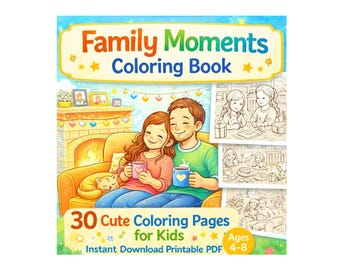 Coloriages de famille pour enfants de 4 à 8 ans, livre de coloriage PDF à imprimer, 30 adorables moments en famille, téléchargement instantané. Activité pour enfants.