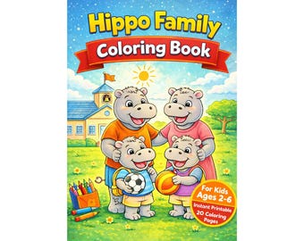 Livre de coloriage d'hippopotames pour enfants de 2 à 6 ans | 20 pages à colorier à imprimer | Animaux mignons (PDF) | Activité pour tout-petits à télécharger instantanément