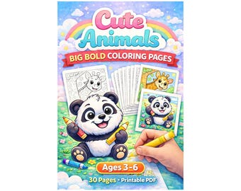 Coloriages d'animaux mignons pour enfants de 3 à 6 ans - Livre de coloriage PDF imprimable de 30 pages - Activité pour tout-petits et enfants d'âge préscolaire