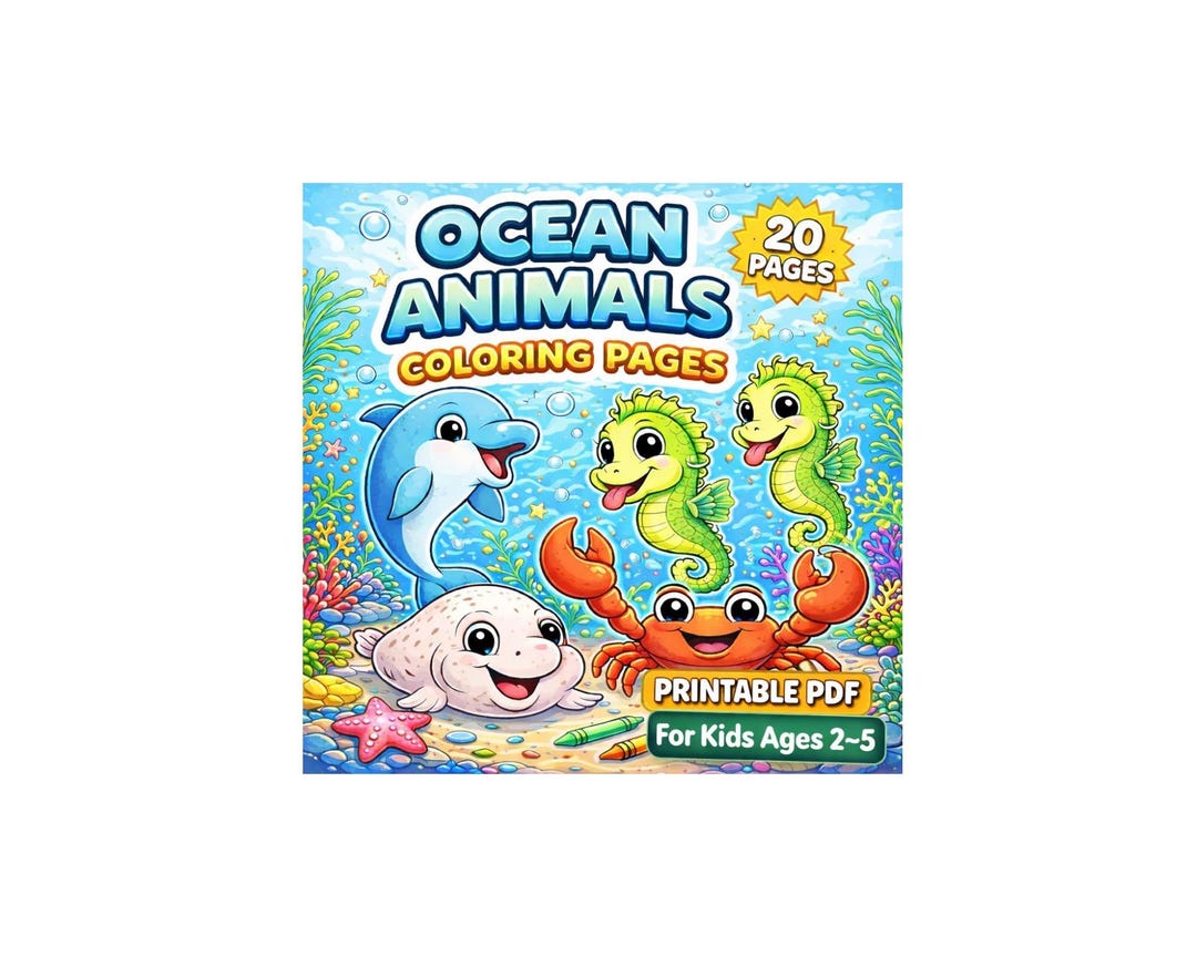 Ocean Animals Coloring Pages for Kids 2-5 | Printable PDF Coloring Book ...