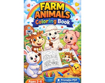 Livre de coloriage d'animaux de la ferme rigolos pour les enfants de 2 à 6 ans | PDF à imprimer | 21 pages faciles et mignonnes | Activité pour les tout-petits | Téléchargement instantané