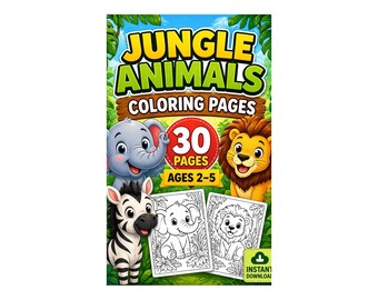 Coloriages d'animaux de la jungle pour les enfants de 2 à 5 ans | PDF à imprimer | Livre de coloriage facile pour les tout-petits | 30 pages | Activités préscolaires | Téléchargement instantané