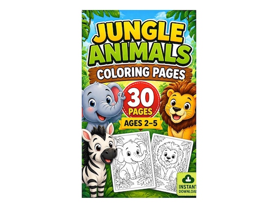 Jungle Animals Coloring Pages for Kids 2-5 | Printable PDF | Easy Toddler Coloring Book | 30 Pages | Preschool Activity | Instant Download