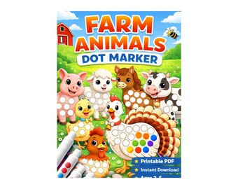 Animaux de la ferme - Coloriage à points à imprimer | Activité de points à relier | Coloriages pour tout-petits | Activités préscolaires | Téléchargement instantané | 2-5 ans