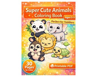 Livre de coloriage d'animaux super mignons pour les enfants de 2 à 5 ans - 30 pages à imprimer (PDF) - Coloriages faciles pour les tout-petits - Téléchargement instantané