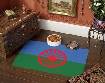 Romani Gypsy Flag Pet Food Mat, Non-Slip Rubber Backed Feeding Mat