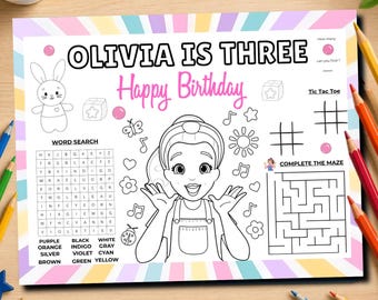 Ms Rachel Activity Placemat | Ms Rachel Printable Placemat | Ms Rachel Pink Editable Coloring Activity Sheet | Canva Editable (Digital)
