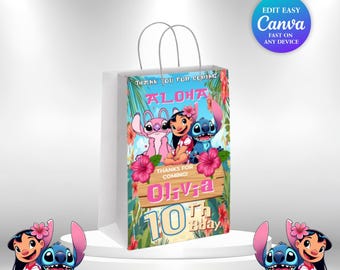 Lilo and Stitch Birthday Gift Bag Labels | Stitch Goodie Bag Label | Canva Editable (Digital Download)