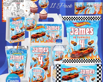 Paquete de coches de carreras para fiesta de cumpleaños / Recuerdos de fiesta de coches de carreras / Volante de coche editable para cumpleaños / Cumpleaños de Roadster Racer / Fiesta de camiones de carreras / BONIFICACIÓN