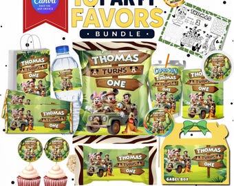 Mickey Safari Party Favors Bundle | Mouse Safari Party Labels | Mouse Jungle Theme | Mickey Safari Birthday | CANVA (Digital Download)
