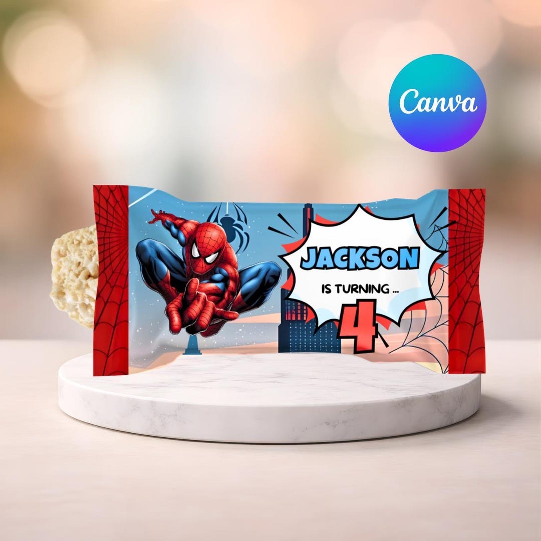 Spiderman Rice Krispy Wrapper Template | Editable Superhero Birthday ...