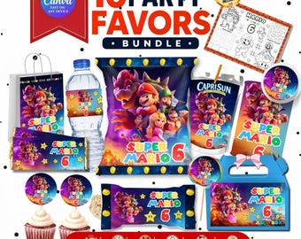 Super Mario Party Favors | Mario Party | Mario Bros Chip Bag | Birthday Bundle Editable Canva Template | Birthday Printable Instant Download