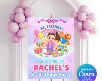 Letrero de bienvenida de cumpleaños de la Sra. Rachel editable en Canva / Póster de bienvenida para fiesta de la Sra. Rachel / Letrero de cumpleaños infantil personalizado / Decoración de cumpleaños de la Sra. Rachel