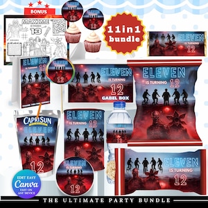 Fiesta de cumpleaños para adolescentes / Decoración para fiestas temáticas de extraños / Plantillas de cumpleaños editables / Paquete de cumpleaños temático de extraños / Fiesta temática de neón