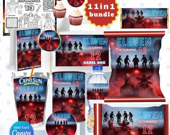 Fiesta de cumpleaños para adolescentes / Decoración para fiestas temáticas de extraños / Plantillas de cumpleaños editables / Paquete de cumpleaños temático de extraños / Fiesta temática de neón