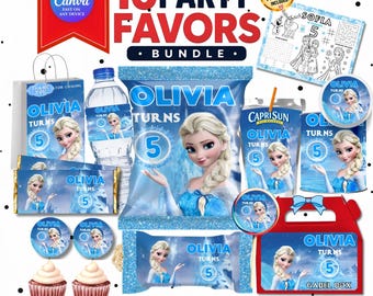 Frozen Birthday Party Bundle | Frozen Party Decorations | Chip Bag Wrapper | Chocolate Bar Label | Rice Krispies Treat | Party Favor Bundle