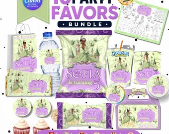 Tiana Birthday Party Bundle | Editable Princess Party Decorations | Personalized Birthday Templates | Canva Party Favors | Instant Download