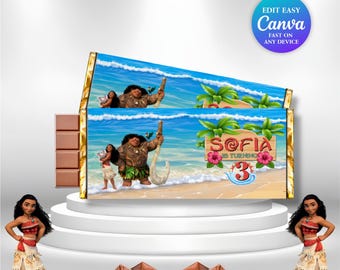 Moana 2 Chocolate Candy Bar Wrapper | Moana Treat | Printable Label | Canva Editable (Digital Download)