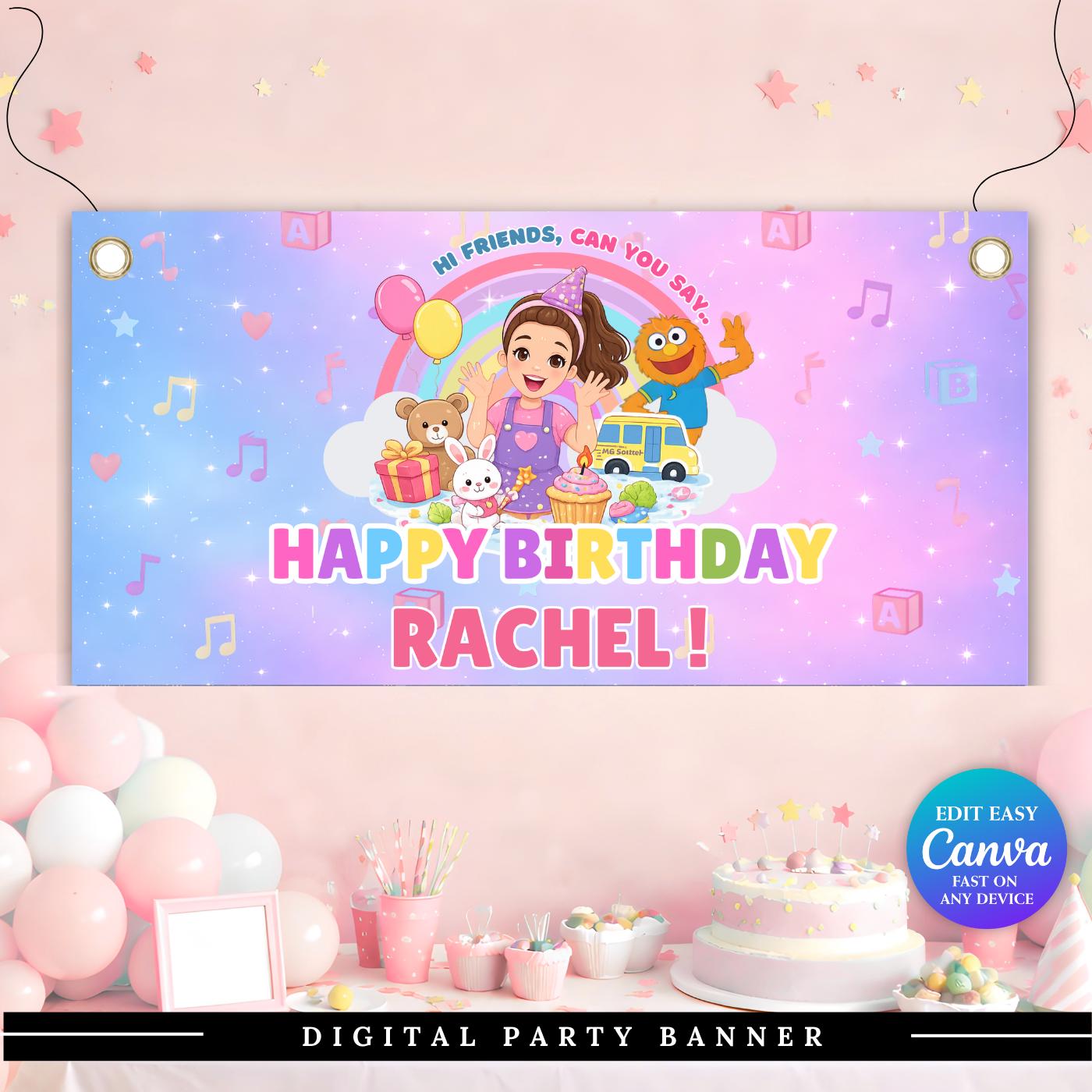 Ms Rachel Birthday Banner, Editable Birthday Party Banner, Kids ...