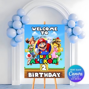 Super Mario Birthday Welcome Sign | Super Mario Party | Canva Editable (Digital Download)