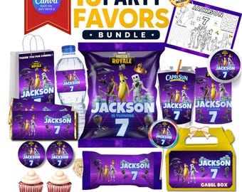 Fort Game Night Birthday Party Bundle | Editable Canva Party Decorations | Printable Party Favor Labels Pack | Instant Download