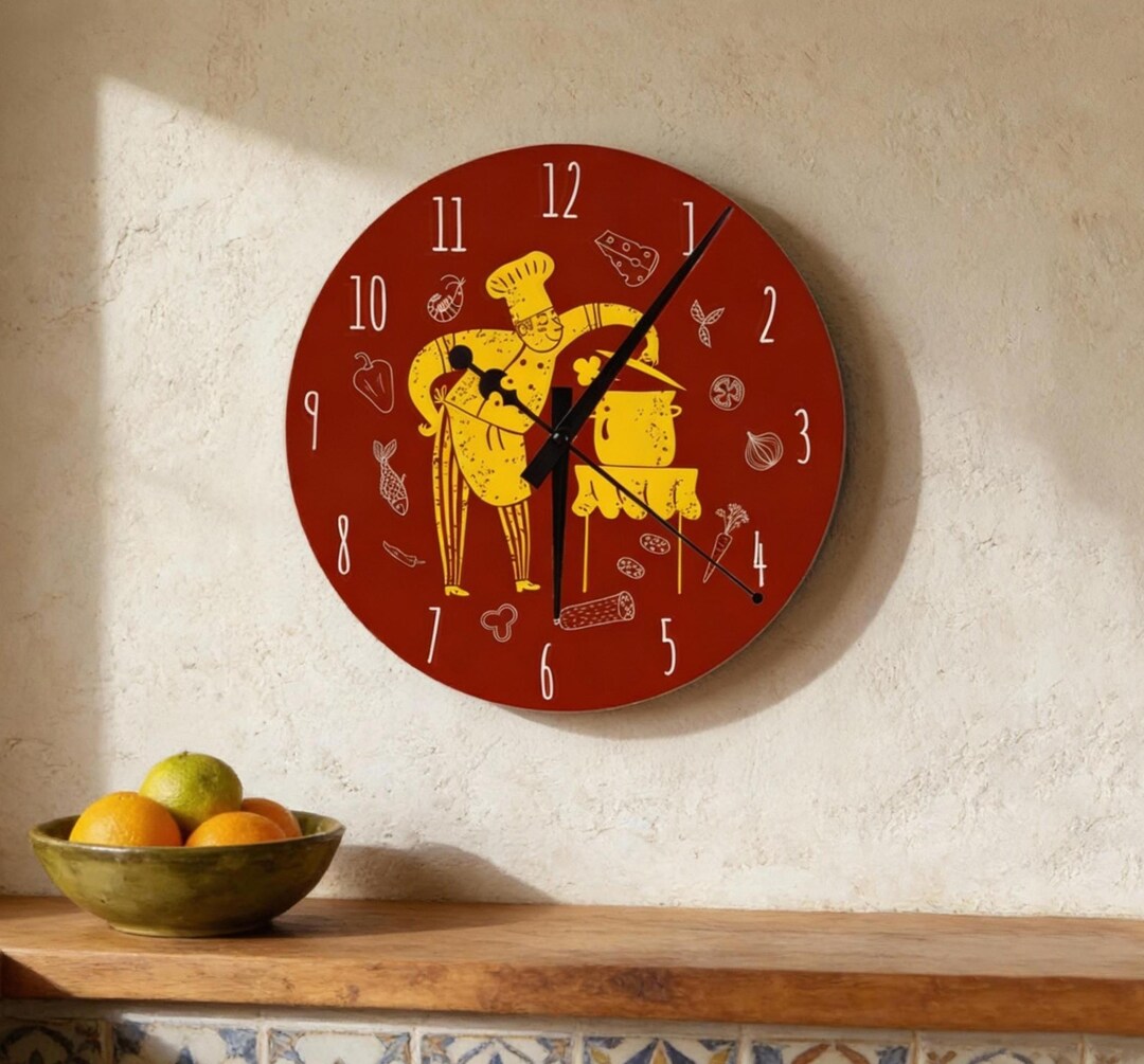 Chef Illustration Wall Clock – Vintage Cafe & Coffee Shop Decor – Cozy ...