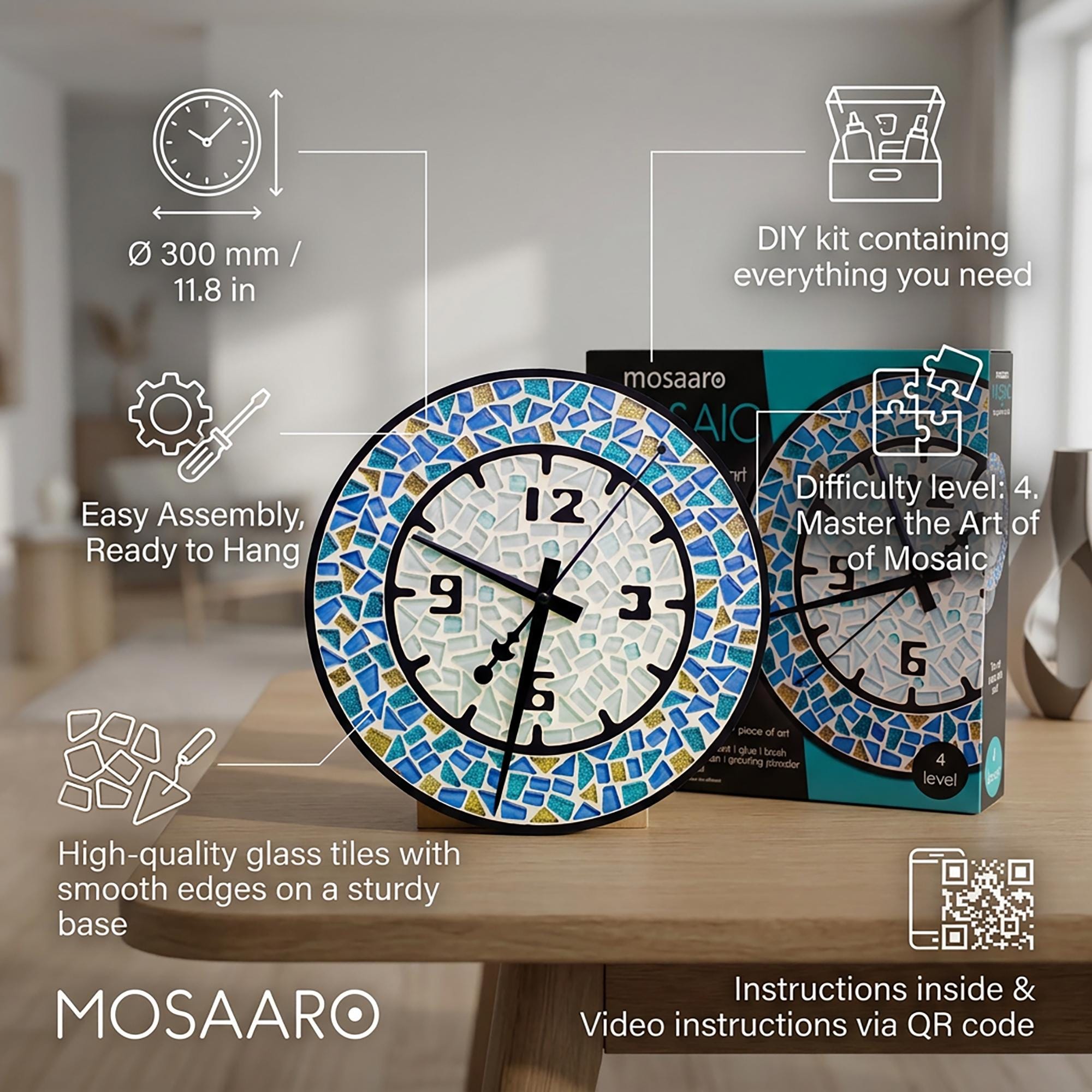DIY Mosaic Clock Kit, Wall Clock Decor, Craft Kit for Adults, Handmade ...