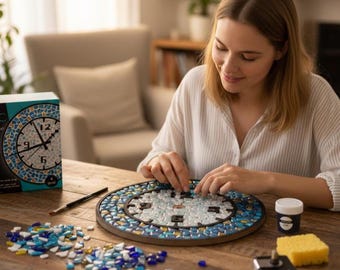 DIY Mosaic Clock Kit, Make Your Own Glass Tile Wall Clock, Creative Craft Kit for Adults, Handmade Home Decor, Unique Gift