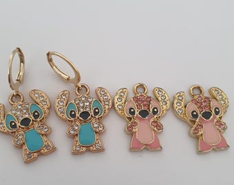 Stitch and angel on 18k gold plated huggies ohana
