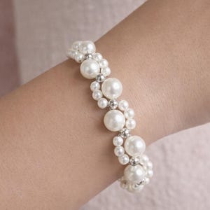 Pearl Cluster Bracelet: Bridal Wedding Jewelry, Romantic Layered Pearls