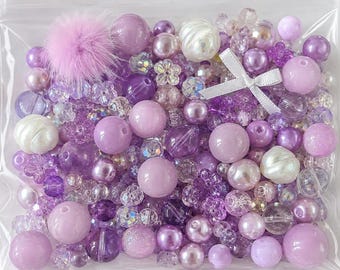100g Purple Acrylic Glass Bead Mix, Jewellery Making Supplies, Bracelet Kit