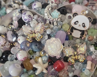 Mixed Beads Charms Bundle Glass, Acrylic, Ceramic, Seed, Pendants, Flowers, Butterflies, Jewelry Making Supplies